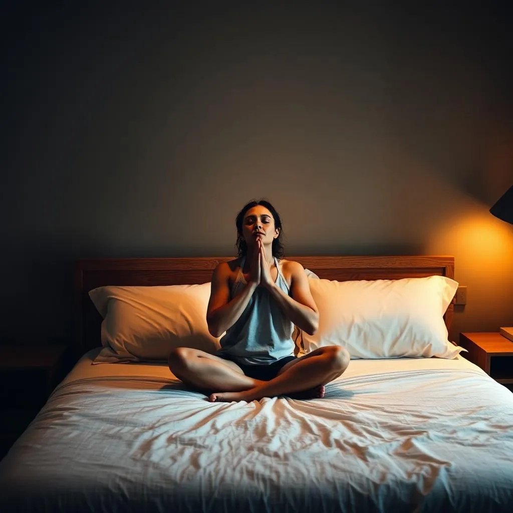 A person practicing breathwork seated on the bed before sleep