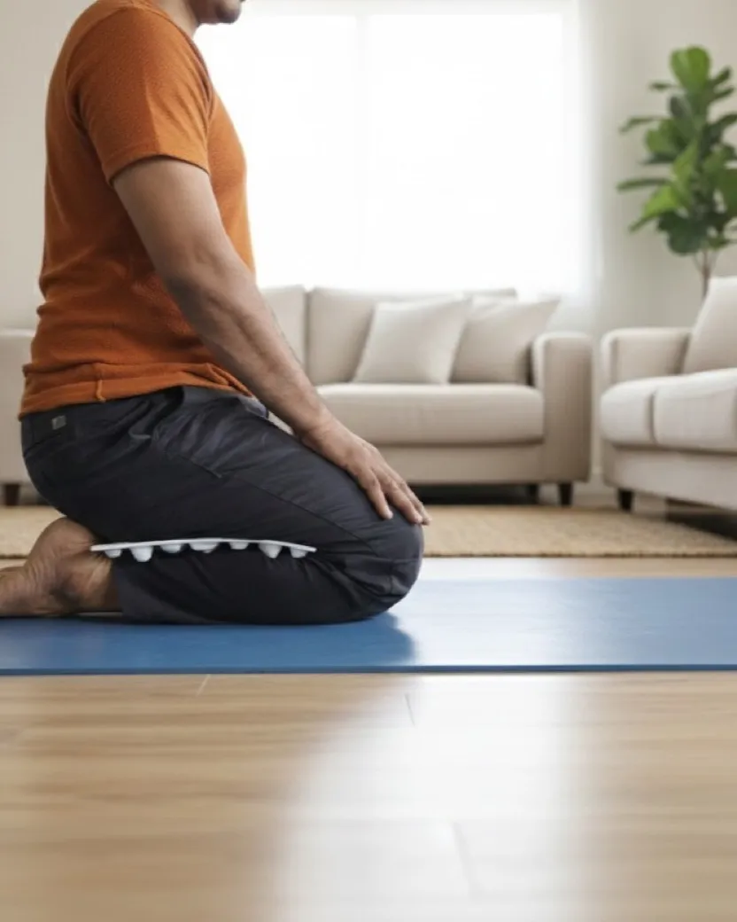 Kneeling on the mat, inner thigh reflex zone